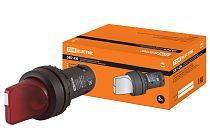 Переключатель на 2  положения с фиксацией SB7-CK2465-220V короткая ручка(LED) d22мм 1з+1р красный TD TDM