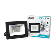 Прожектор светодиодный Gauss Elementary G2 20W 1795lm IP65 4000К черный 1/60 Прожектор светодиодный Gauss Elementary G2 20W 1795lm IP65 4000К черный 1/60