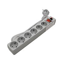 Фильтр сетевой ПВС 3*0,75 6 гнезд, выключатель с индикацией, с заземлением, защитные шторки, серый 1,8м UNIVERSAL