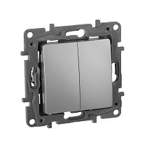 ETIKA Выключатель 2-клавишный проходной 10А безвинтовое крепление алюминий