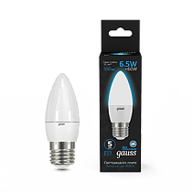 Лампа Gauss Свеча 6.5W 550lm 6500К E27 LED 1/10/100 Лампа Gauss Свеча 6.5W 550lm 6500К E27 LED 1/10/100