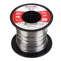 Припой без канифоли ПОС-61, 100г, Ø0,8мм, (олово 61%, свинец 39%), катушка REXANT