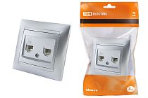 Розетка телефонная RJ11 + компьютерная RJ45 серебр. металлик "Лама" TDM Розетка телефонная RJ11 + компьютерная RJ45 серебр. металлик "Лама" TDM
