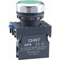 Кнопка управления NP8-10BN/3 без подсветки, самовозв., зеленый, 1НО, IP65 (R) CHINT