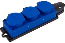 Колодка UNIVERSAL 3-х местная однофазная с заглушками "КОМПАКТ" (каучук) синий.