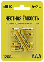 Батарейка щелочная Alkaline LR03/AAA (4+2шт/блистер) ПРОМО IEK