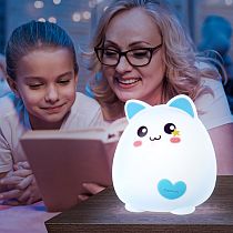 Ночник детский антистресс ЭРА NLED-414-2W-BU Кот, силиконовый, USB, смена цветов, диммер, сенсорный Ночник детский антистресс ЭРА NLED-414-2W-BU Кот, силиконовый, USB, смена цветов, диммер, сенсорный