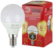 Лампа светодиодная ЭРА RED LINE ECO LED P45-6W-827-E14 шар теплый белый свет Лампа светодиодная ЭРА RED LINE ECO LED P45-6W-827-E14 шар теплый белый свет