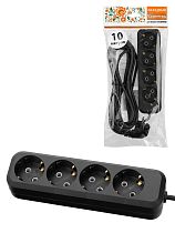Удлинитель 4 гнезда, 10 метров, с/з, 10 А, 2300 Вт, черный, НАРОДНЫЙ У1-42050