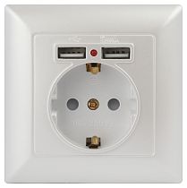 Розетка ЭРА Intro Solo 4-410-06 с заземлением P+E Schuko со шторками, 16А-250В + 2хUSB, IP20, скрытой установки, перламутр