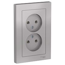 AtlasDesign Алюминий Розетка без заземления двойная, 16А, (в сборе с рамкой) Systeme Electric (Schneider Electric)
