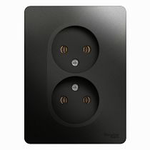 Glossa Антрацит Розетка 2 постовая без заземления ,16А (в сборе с рамкой) Systeme Electric (Schneider Electric)