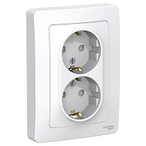 Blanca скрытая установка Белый Розетка двойная с заземлением со шторками, 16А Systeme Electric (Schneider Electric)