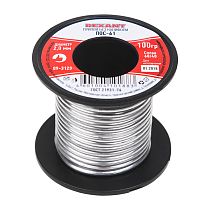 Припой без канифоли ПОС-61, 100г, Ø2мм, (олово 61%, свинец 39%), катушка REXANT