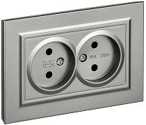Розетка BRITE двухместная без заземления без защитных шторок 10А в сборе РС12-2-БрС сталь  IEK