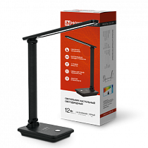 Светильник настольный светодиодный PLUS ССО-09Ч 12Вт 600Лм сенсор, с беспроводной зарядкой для телефона, адаптер ЧЕРНЫЙ IN HOME