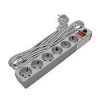 Фильтр сетевой ПВС 3*0,75 6 гнезд, выключатель с индикацией, с заземлением, защитные шторки, серый 10м UNIVERSAL