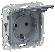 FLITE Розетка с заземлением с защитными шторками и крышкой безвинтовое крепление 16А IP44 РСшкр11-1-44-ФлМ маренго IEK