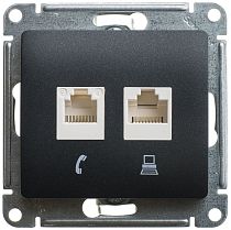 Glossa Антрацит Розетка компьютерная двойная RJ45+RJ45, категория 5E Systeme Electric (Schneider Electric)