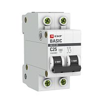 Автоматический выключатель 2P 25А (C) 4,5кА ВА 47-29 EKF Basic