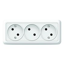 Розетка трехместная серия "Олимп" б/з, о/у, 16А, 220В, белая (еврослот) UNIVERSAL