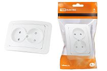 Розетка двойная 2П 10А c защитными шторками белая "Валдай"  TDM