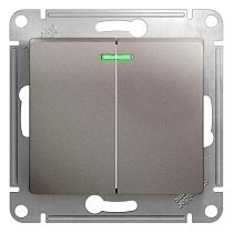Glossa Платина Выключатель 2 клавишный  с подсветкой  сх.5а, 10AX Systeme Electric (Schneider Electric)