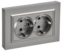 BRITE Розетка 2-местная с заземлением без защитных шторок плоская 16А в сборе РСПл12-3-БрС сталь IEK