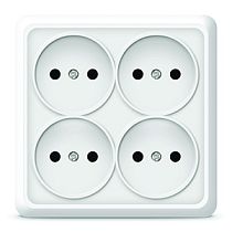Розетка четырехместная квадратная серия "Олимп" б/з, о/у, 16А, 220В, белая (еврослот) UNIVERSAL
