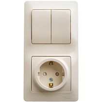 Glossa Бежевый Блок: Розетка с заземлением со шторками и 2клавишный  Выключатель Systeme Electric (Schneider Electric)