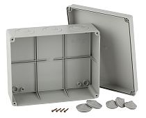 Коробка распаячная открытой установки IP55 КОРv ЭРА (серый) 240х195х90мм на винтах, 5 гермовводов (3
