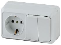 Блок розетка с выключателем Intro Quadro 2-702-01 двойным горизонтальный 10(16)А-250В IP20 ОУ белый