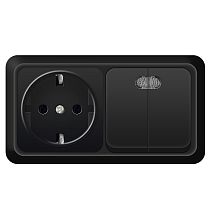 "Олимп" Блок Выкл. 2 кл.с подсветкой + розетка с/з горизонт. черн.