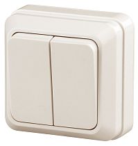 Выключатель Intro Quadro 2-104-02 двухклавишный 10А-250В  IP20 ОУ слоновая кость
