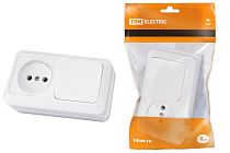 Блок комбинированный выкл. 1-кл. 10А + розетка 2П 10А 250В БКВР IP20 белый "Ладога"  TDM