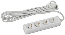 Удлинитель электрический ЭРА с заземлением 4 розетки 3м ПВС 3x0,75 10А, Белый, UX-4e-3m