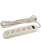 Сетевой фильтр ЭРА с базовой защитой, заземлением и выключателем 5 розеток 5м 10А, Слоновая кость, U