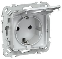 FLITE Розетка с заземлением с защитными шторками и крышкой безвинтовое крепление 16А IP44 РСшкр11-1-44-ФлЖ жемчуг IEK