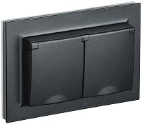 BRITE Розетка 2-местная с заземлением с защитными шторками и крышкой 16А в сборе IP44 РСбш12-3-44-БрЧ черный  IEK