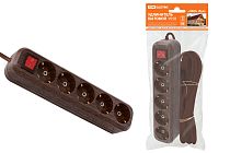 Удлинитель бытовой  У05В выключатель, 5 гнезд, 3метра,2П+3, ПВС 3х1мм2 "Эко" (бук) 16А/250В  TDM