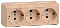 РС23-3-ОС Розетка 3местная с заземлением 16А открытое устройство ОКТАВА (сосна) IEK