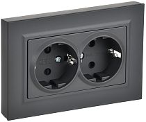 BRITE Розетка 2-местная с заземлением с защитными шторками плоская 16А в сборе РСшПл12-3-БрГ графит IEK