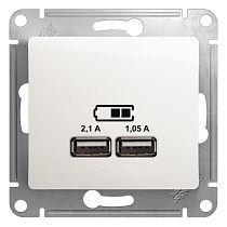 Glossa Перламутр Розетка USB, 5В/2100мА, 2х5В/1050мА Systeme Electric (Schneider Electric)