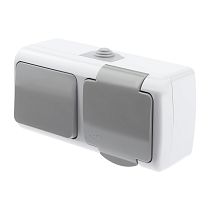 Блок розетка Intro 5-701-03  2P+E + выключатель, 10(16)А-250В, ОУ, Atlantic, IP54, серый