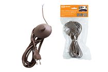 Шнур с ножным выключателем и плоской вилкой ШУН01В ШВВП 2х0,75мм2 3,5м. коричневый "ЭКО"  TDM