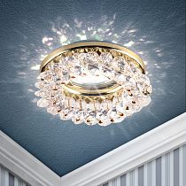 Светильник встраиваемый ЭРА DK16 GD/WH "круг с хрусталиками" MR16,12V/220V,50W, золото/прозрачный