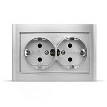 Розетка двухместная серия "Бриллиант" с/з, с/у, 16А, 220В, серебро (еврослот) UNIVERSAL