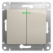 Glossa Молочный Выключатель 2 клавишный  с подсветкой  сх.5а, 10AX Systeme Electric (Schneider Electric)