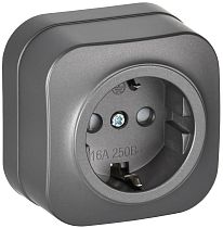 GLORY Розетка 1-местная для открытой установки с заземлением с защитными шторками 16А РСш20-3-ХСм сталь матовый IEK
