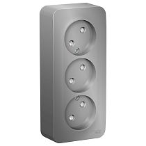 Blanca открытая установка с  изолированной пластиной Алюминий Розетка 3 постовая без заземления со шторками 16А Systeme Electric (Schneider Electric)